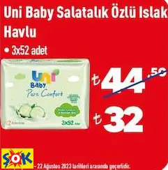 UNİ BABY SALATALIK ÖZLÜ ISLAK HAVLU • 3X52 ADET UNİ BABY SALATALIK ÖZLÜ ISLAK HAVLU • 3X52 ADET